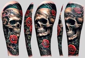 arm sleeve tattoo of the bone inside the arm that fills entire arm from shoulder to fingers symbolizing pain with skulls and dead flowers and more tattoo idea