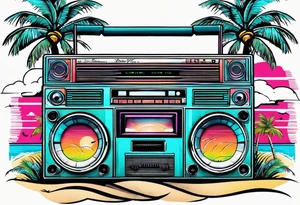 1980'S BOOM BOX MIAMI VICE STYLE, BEACH , PALM TREES, MUSIC NOTES tattoo idea