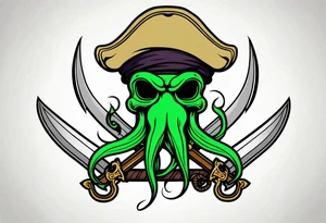 green pirate squid holding sword and anchor tattoo idea