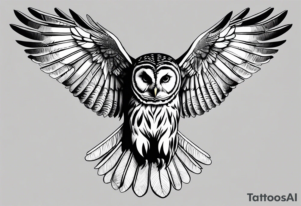 barred owl wings outstretched tattoo idea