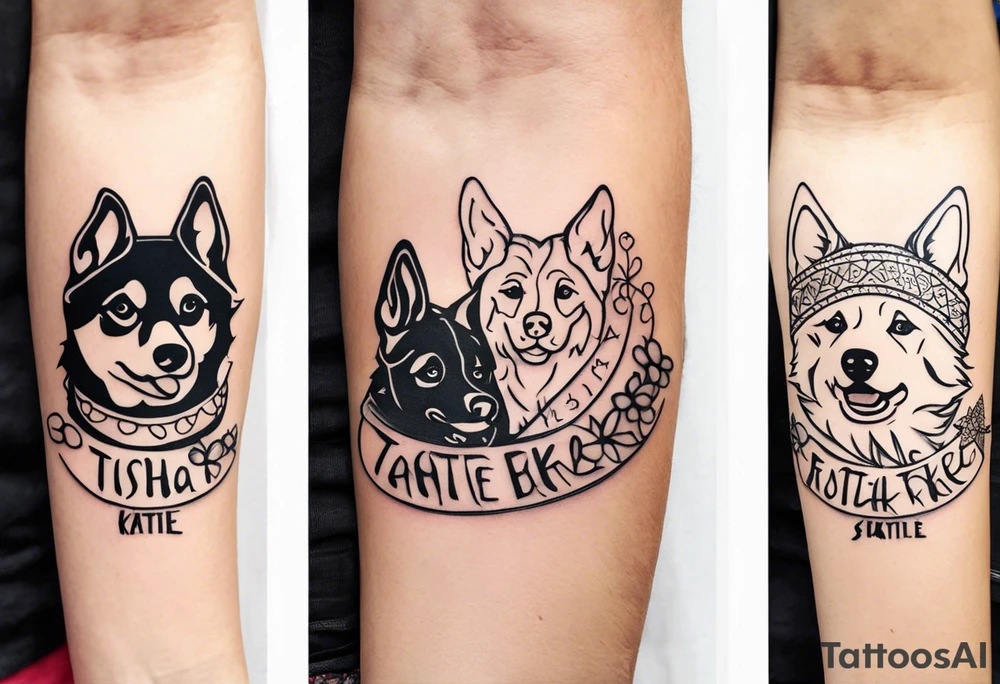 forearm tattoo lettering name of each of my dogs "Tasha Katie Kiera Zeke Pixie Bud Bear" tattoo idea