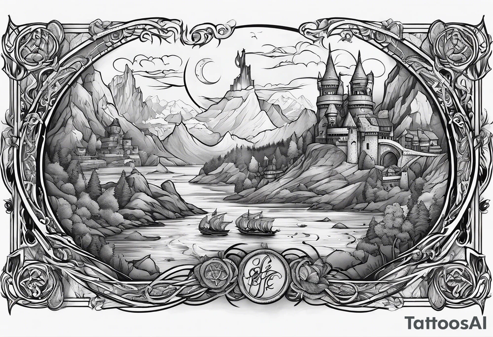 Book with lord of the ring elements in it tattoo idea