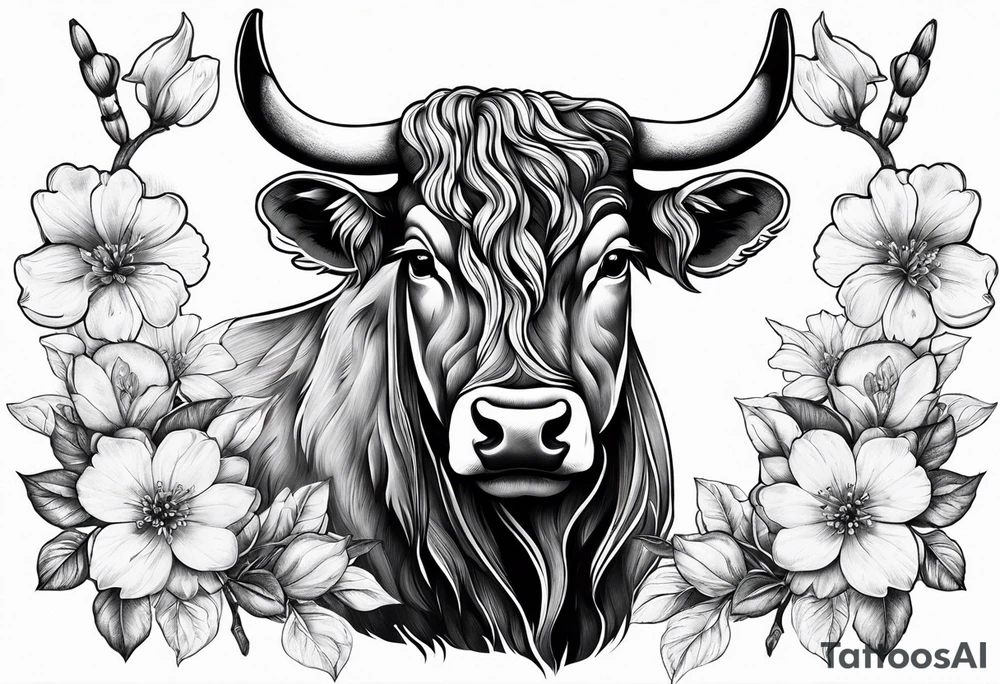 ox with sakura flowers tattoo idea