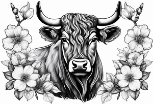 ox with sakura flowers tattoo idea