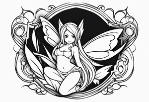 No color fairy with a tail inspired by the logo of the show called Fairy Tail in a fetal position leaning in tattoo idea