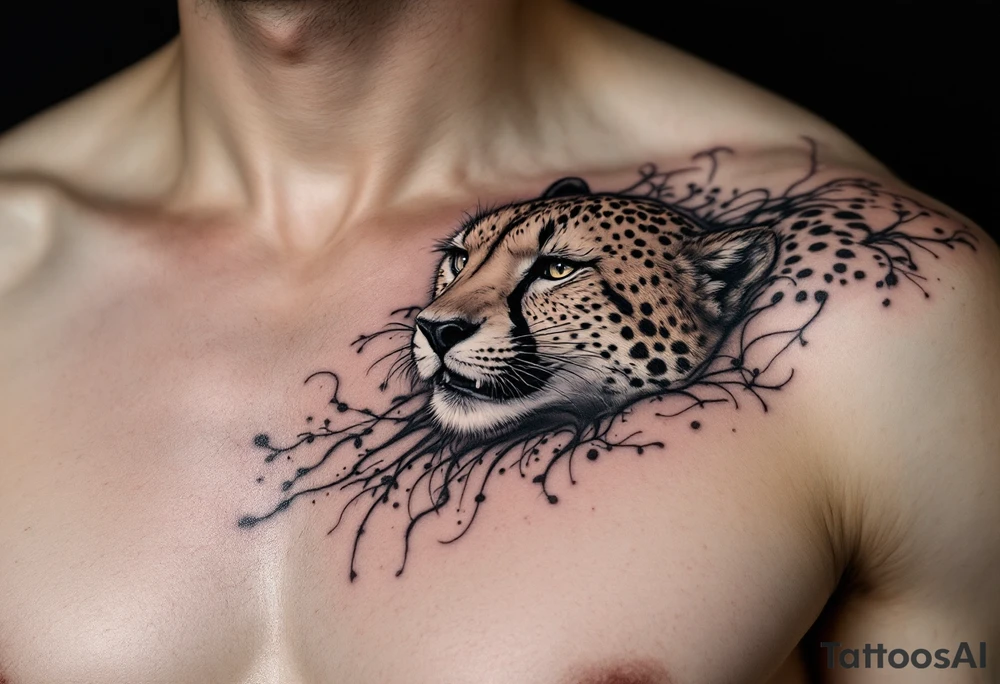 realistic cheetah on the side chest tattoo idea