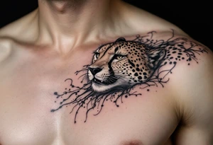 realistic cheetah on the side chest tattoo idea