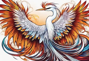 phoenix 
chinese 
egret
long tail 
elegant 
wings down
long neck tattoo idea