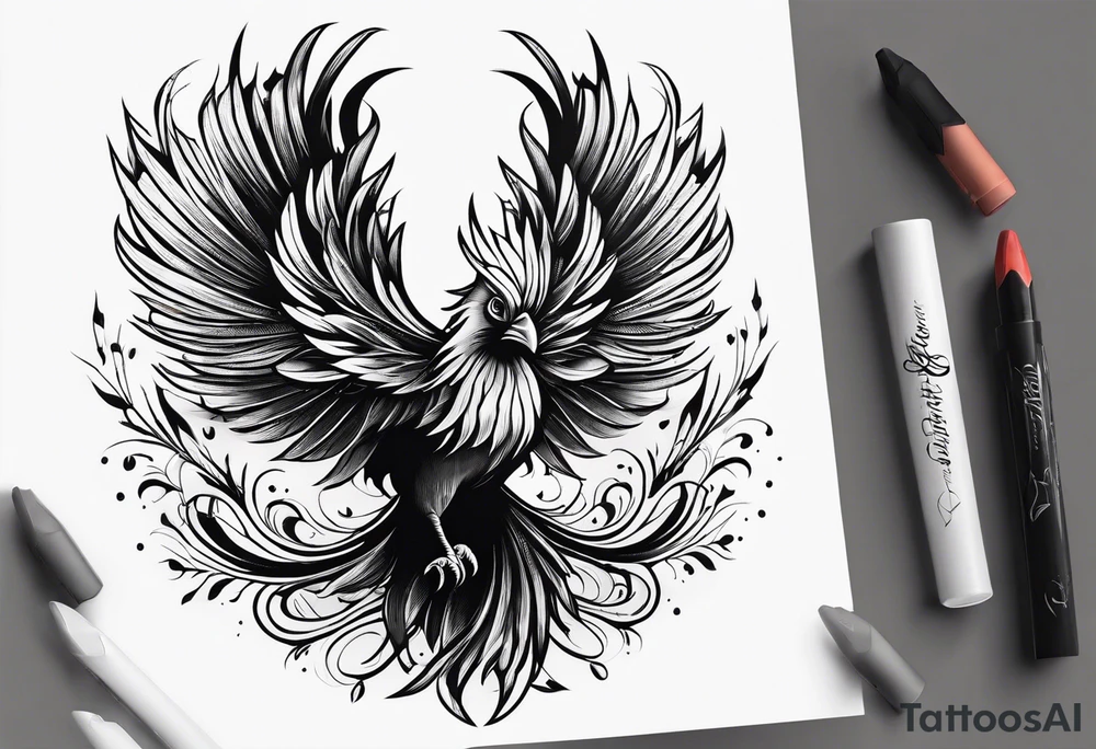 phoenix  minimaliste. trait de crayon. tattoo idea