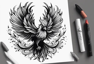 phoenix  minimaliste. trait de crayon. tattoo idea