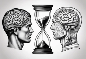 Human anatomical brain in sagittal section inside hourglass for man tattoo idea