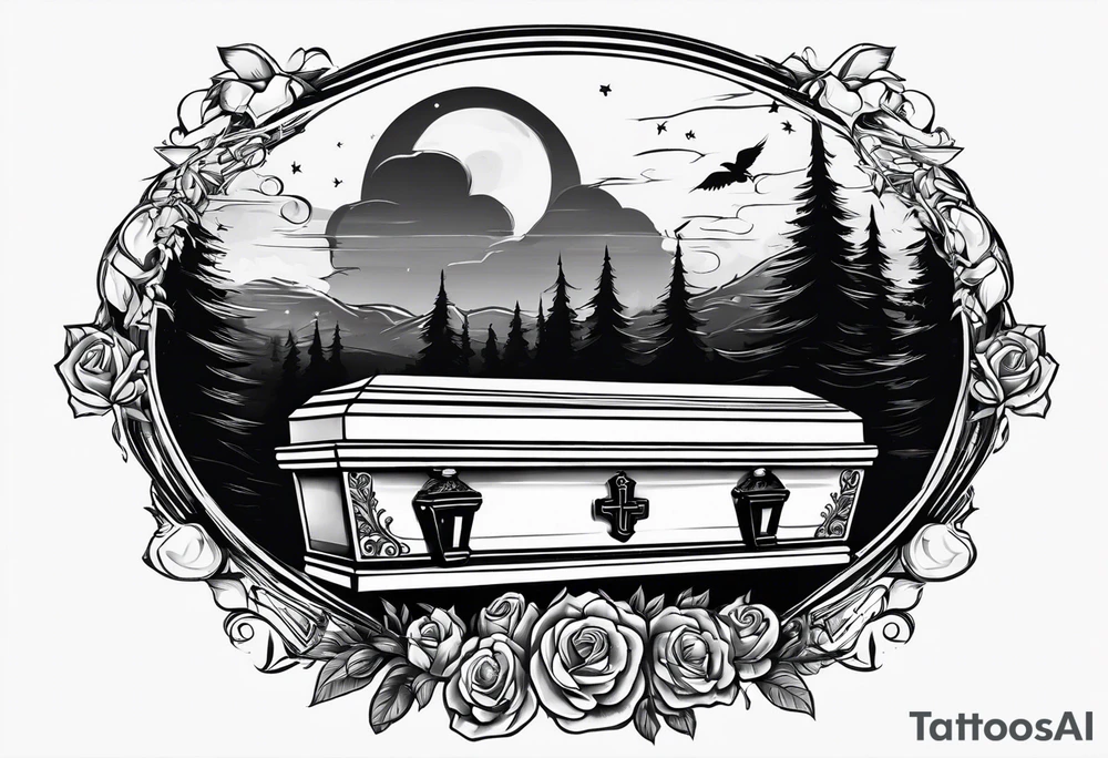 Coffin in graveyard tattoo idea