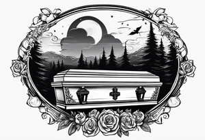 Coffin in graveyard tattoo idea