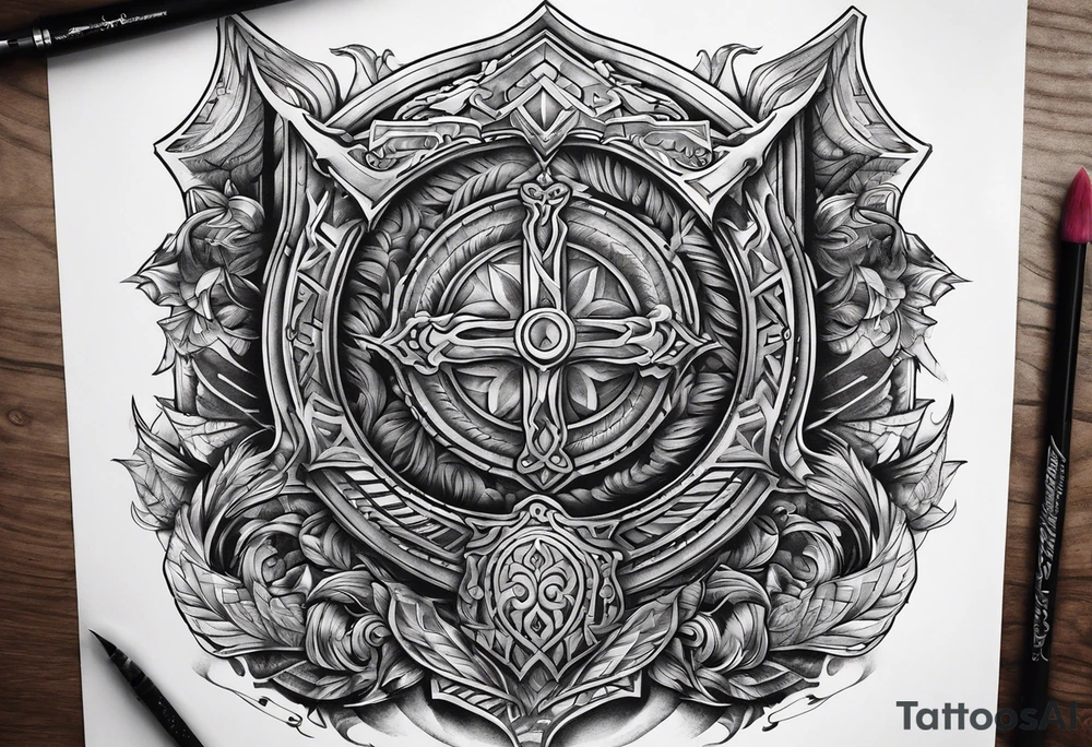 Valhalla sword shield stairs axe tattoo idea
