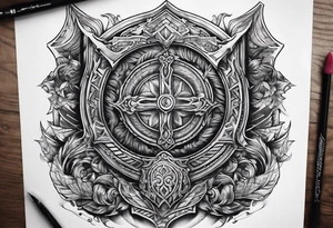 Valhalla sword shield stairs axe tattoo idea