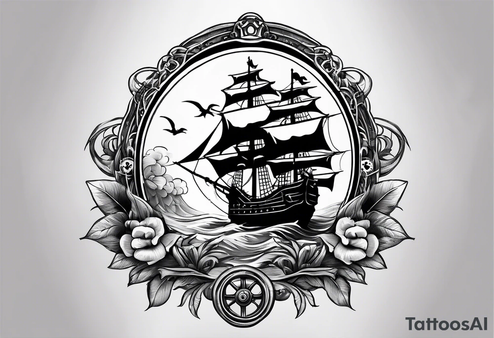 four steering wheels pirate ship tattoo idea