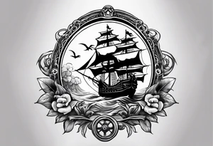 four steering wheels pirate ship tattoo idea