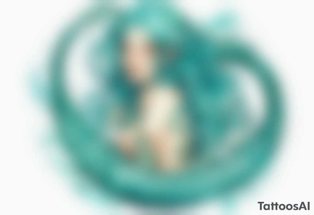 A beautiful nereid with teal hair who is a serpent from the waist-down with turquois scales. tattoo idea