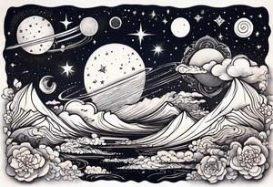 Celestial Galaxy scene with beautiful details of gas stars and space tattoo idea