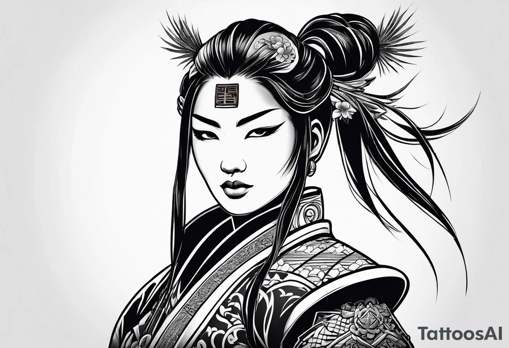 female samurai neotribal tattoo idea
