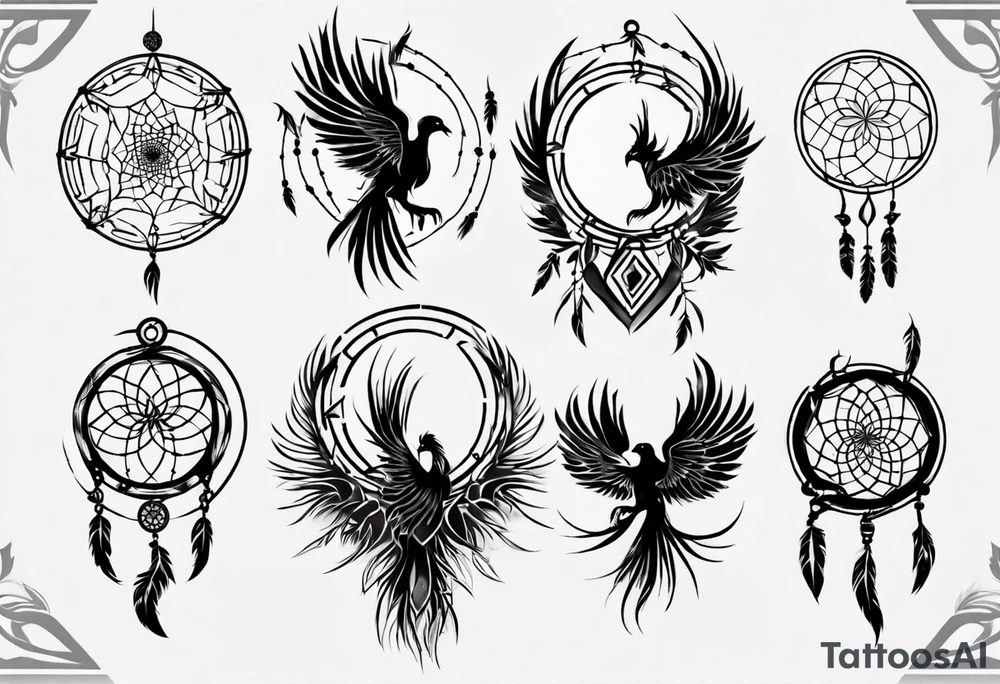 Fire Phoenix dream catcher tattoo idea