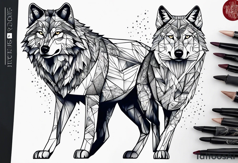 Constellation, two animal wolf, géométric tattoo idea