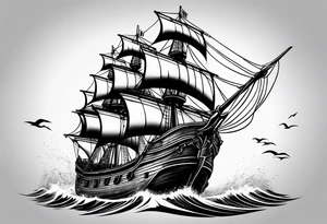 huge dark wooden ship 3D tattoo idea