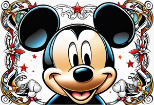 mickey mouse with sticks fighting tattoo idea