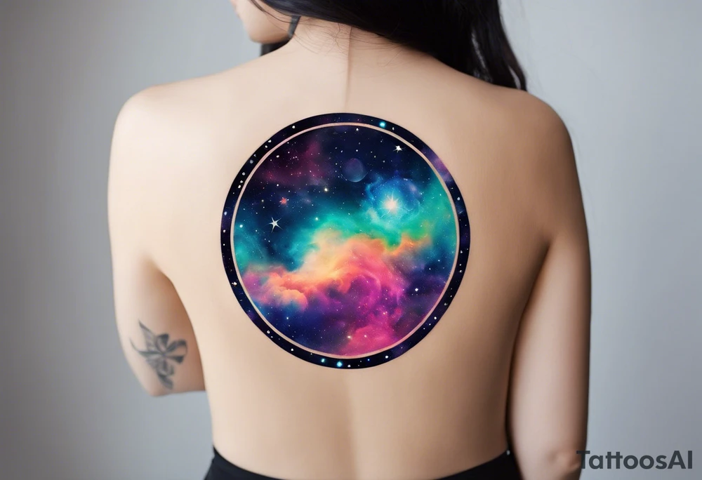 I want a nebula space galaxy s kinda shape 
tattoo that's colorful and bright and cute and is nice to look at I don't want a traditional circle I want it like the ones thay look like an s shape and this tattoo will be on my left buttcheek and light colors I want more spread and less circle side to life Left to right a spiral galaxy in prominently blue light or dark tattoo idea
