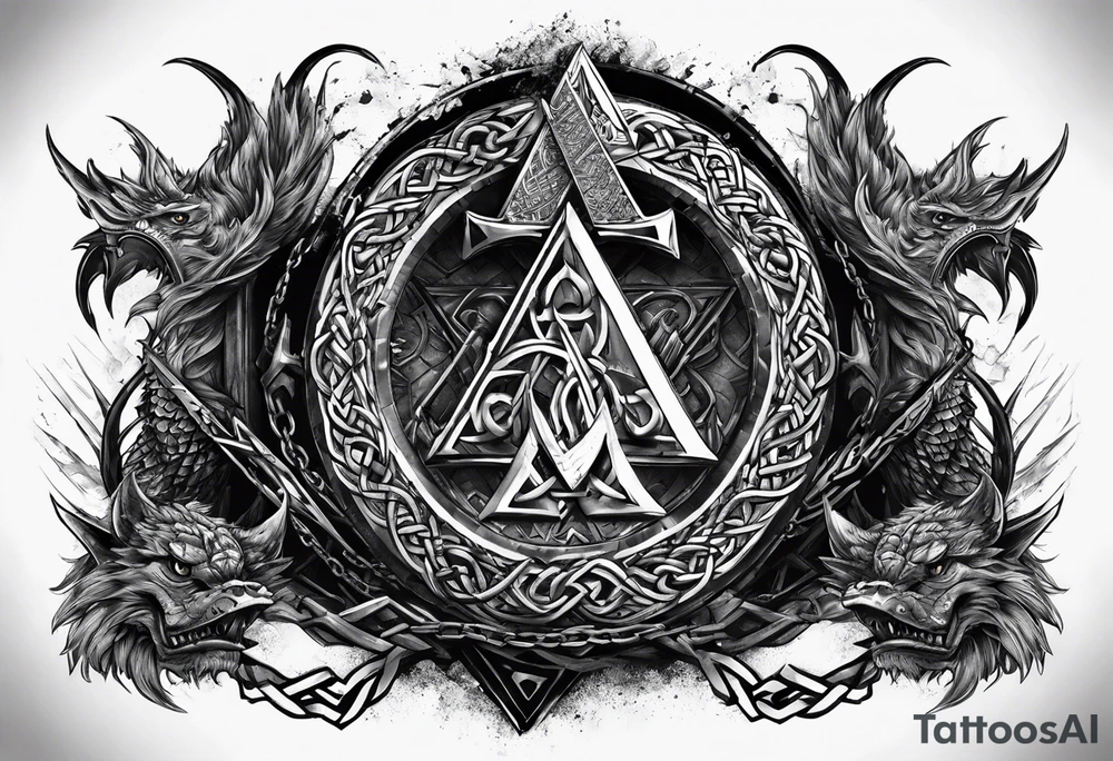 Valhalla sword chain barbed wire
 dragon axe Valknut tattoo idea