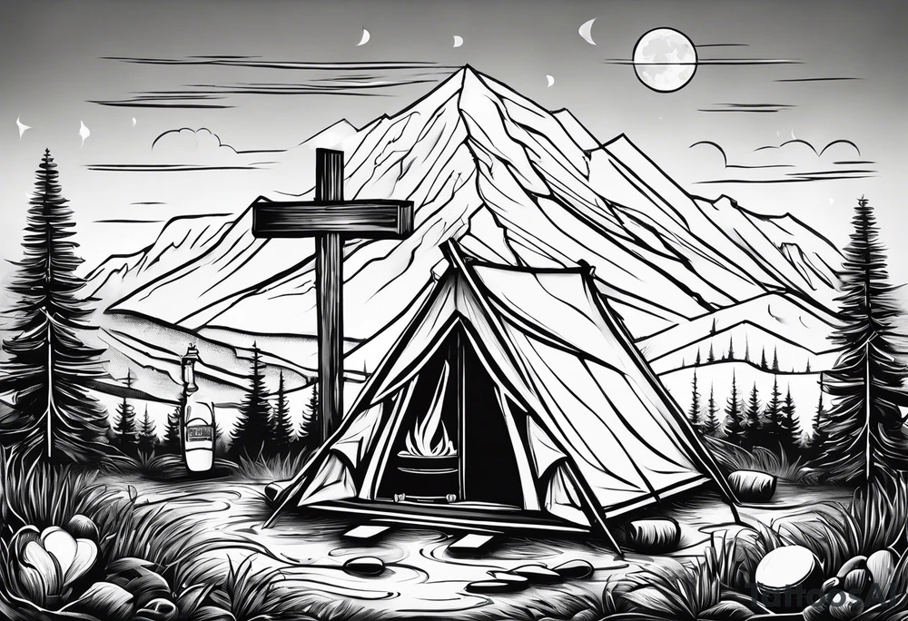 cross, campfire, golf , whiskey glass, cabin tattoo idea cross, campfire, golf , whiskey glass, cabin tattoo idea
