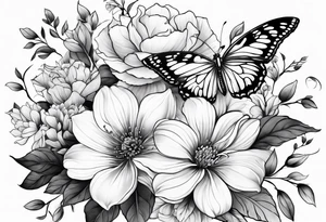 Flowers butterfly blue bird tattoo idea