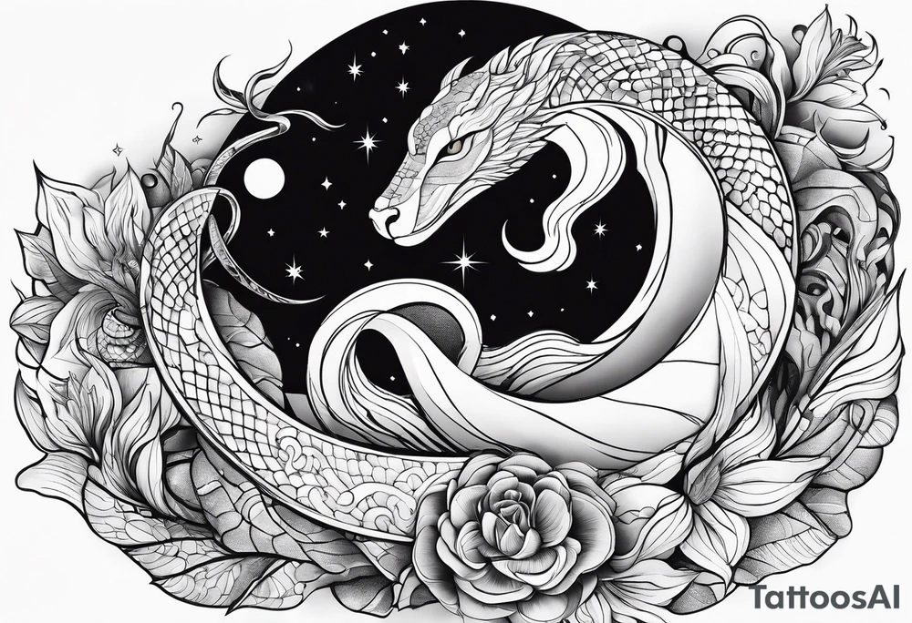 Moon, snake, cosmos tattoo idea