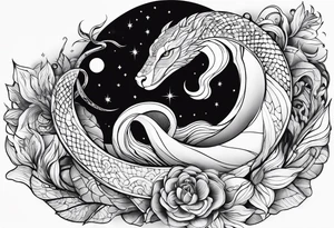 Moon, snake, cosmos tattoo idea