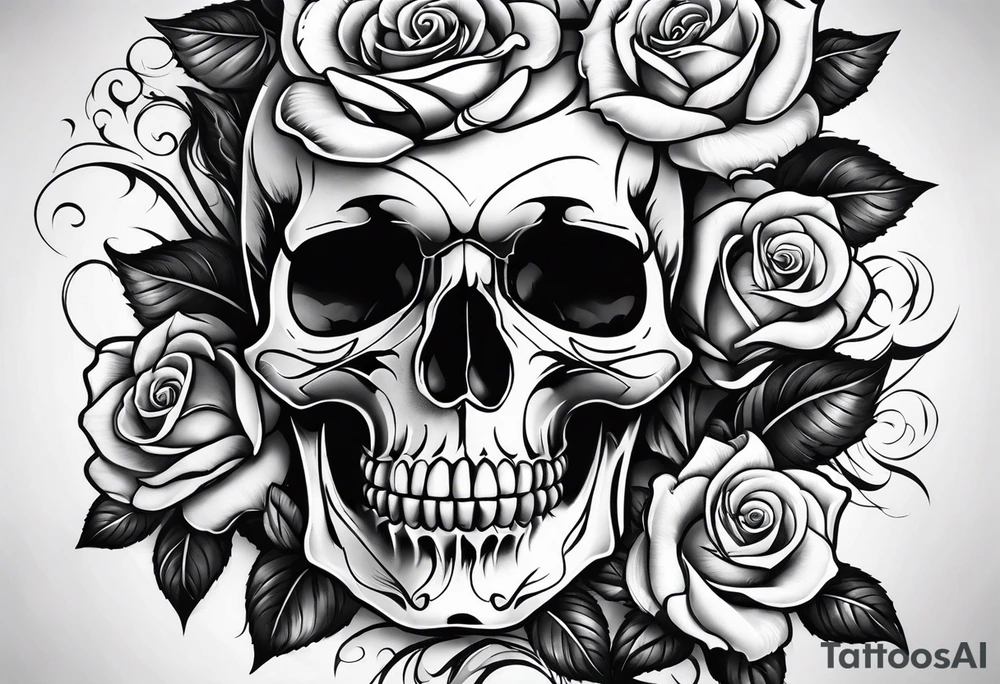 skull and roses tattoo idea