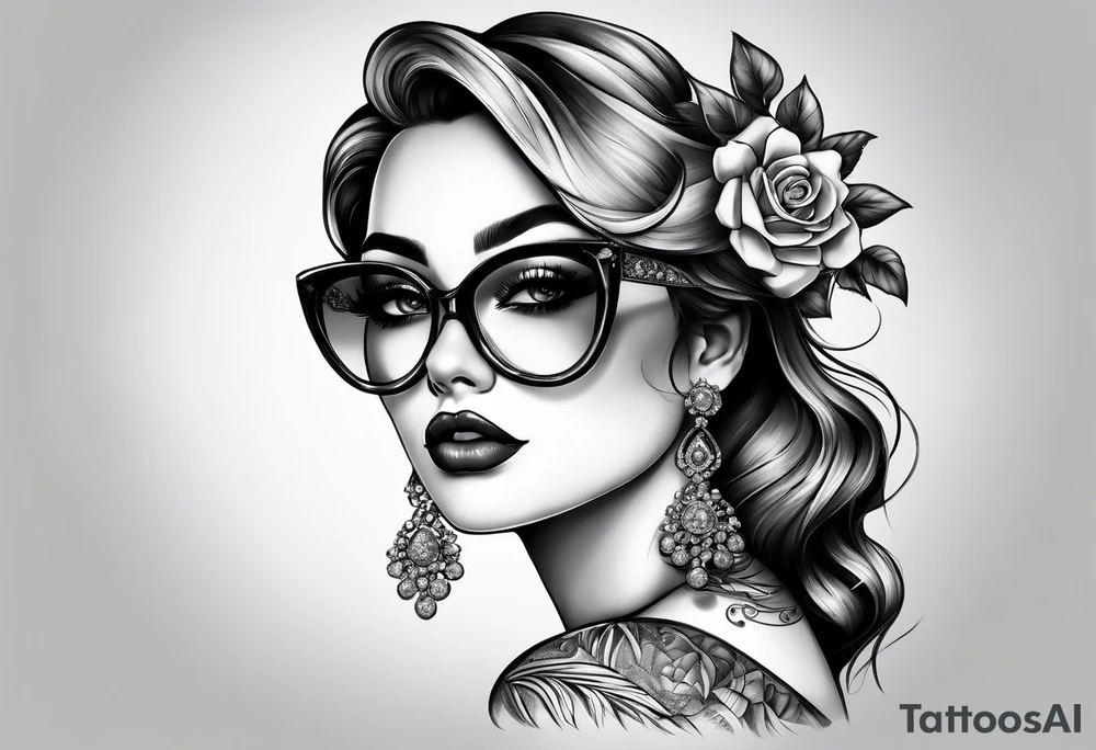 Good girl with glasses and diamonds tattoo idea