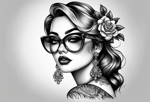 Good girl with glasses and diamonds tattoo idea