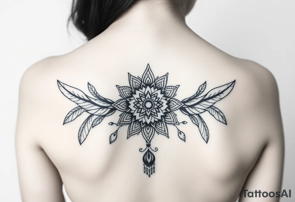 spiritual feathers ornamental mandala shaman tattoo idea
