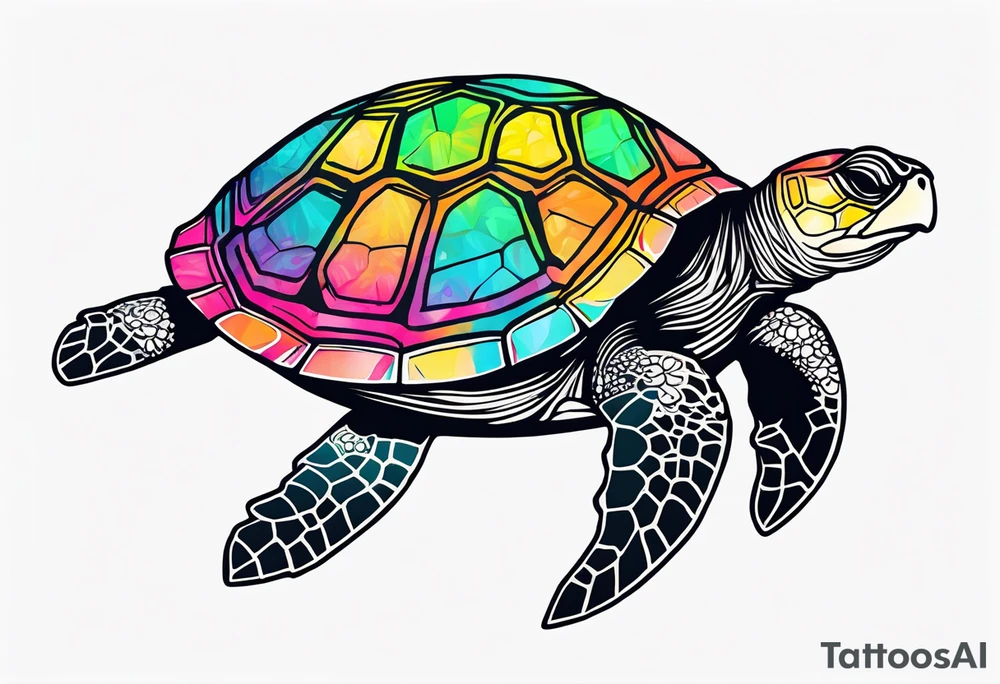 tropical psychedelic turtle, high-angle shot tattoo idea