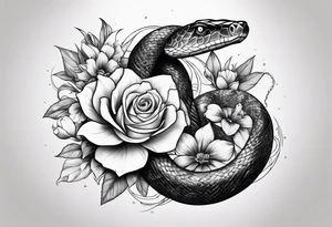 snake wrapped around a sword shattering into flower tattoo idea