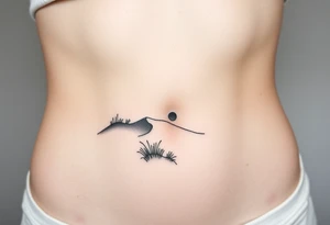 Landscape of sand dune and peasible sea (like in the north of France) in a minimalist style. We have to see the sea in the background tattoo idea