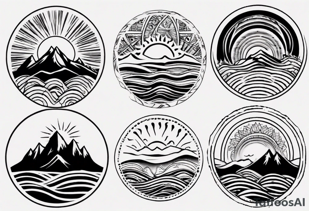 mountain with waves and sun tattoo idea