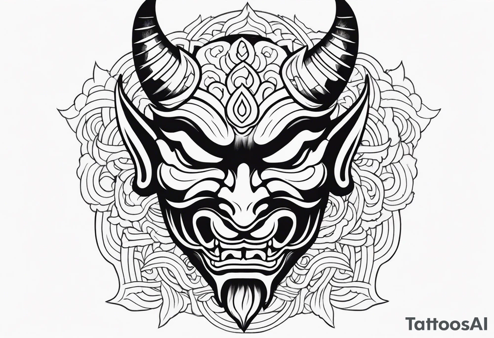 japanese demon mask held tattoo idea