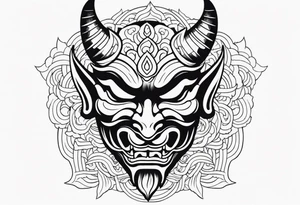 japanese demon mask held tattoo idea