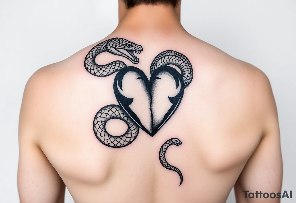 Can you give an example of a snake tattoo that wraps around the elbow and ends on the forearm on the ulnar side? With the words jealous, shame, and black heart subtly incorporated. tattoo idea