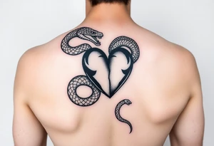 Can you give an example of a snake tattoo that wraps around the elbow and ends on the forearm on the ulnar side? With the words jealous, shame, and black heart subtly incorporated. tattoo idea
