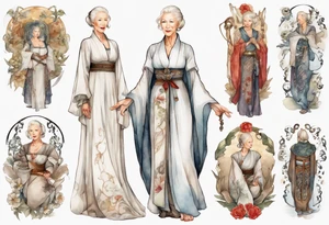 medieval Helen Mirren dressed in white tattoo idea