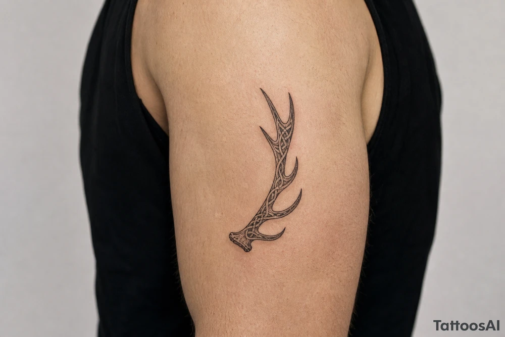 Caribou antler in Norse knot work open line concept stipple shading just one antler no background make it a realistic caribou antler shape tattoo idea