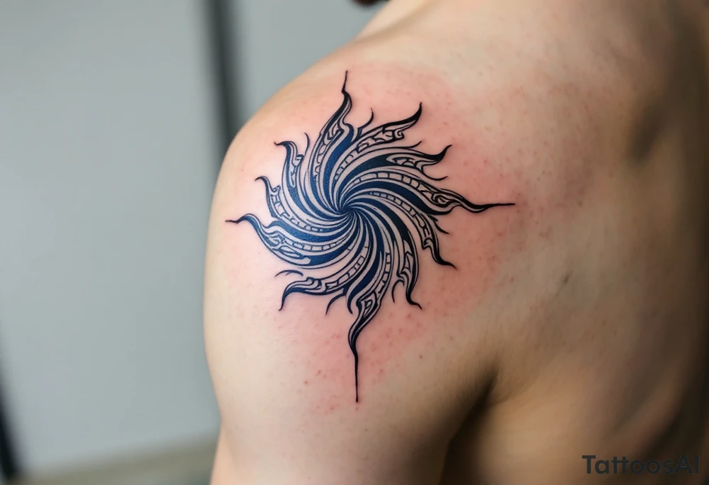 With spirals of cobalt and charcoal, this Celtic sun combines sky and shadow on the upper arm. tattoo idea