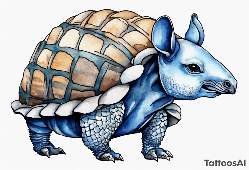a blue fur-covered armadillo with the shell of a turtle tattoo idea